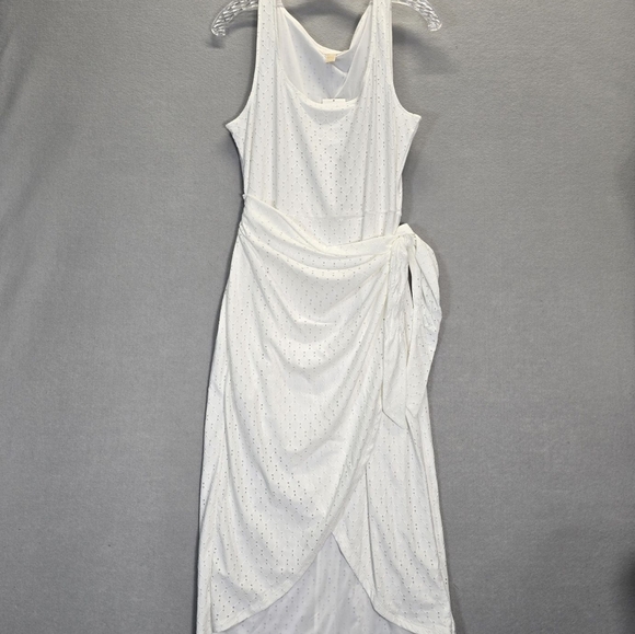 MICHAEL KORS Womens White Eyelet Tie Pullover Styling Sleeveless Scoop Neck Knee - Picture 3 of 9